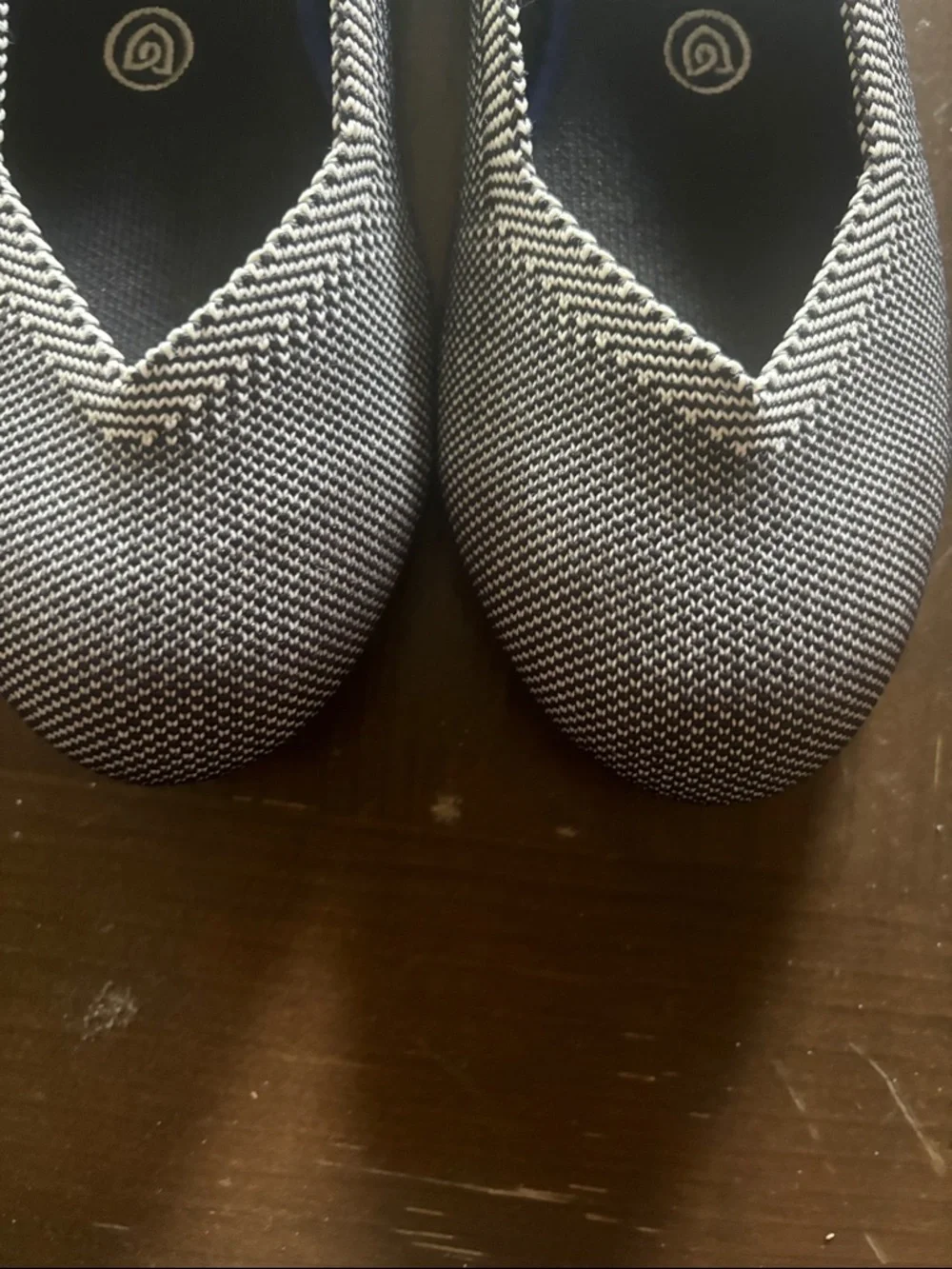Rothy's Black and White Chevron Pointed Flats